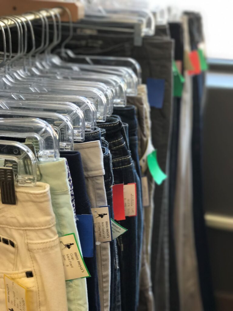 Secondhand jeans for sale at Miss Meyer's Clothing Consignment in Ames, Iowa.