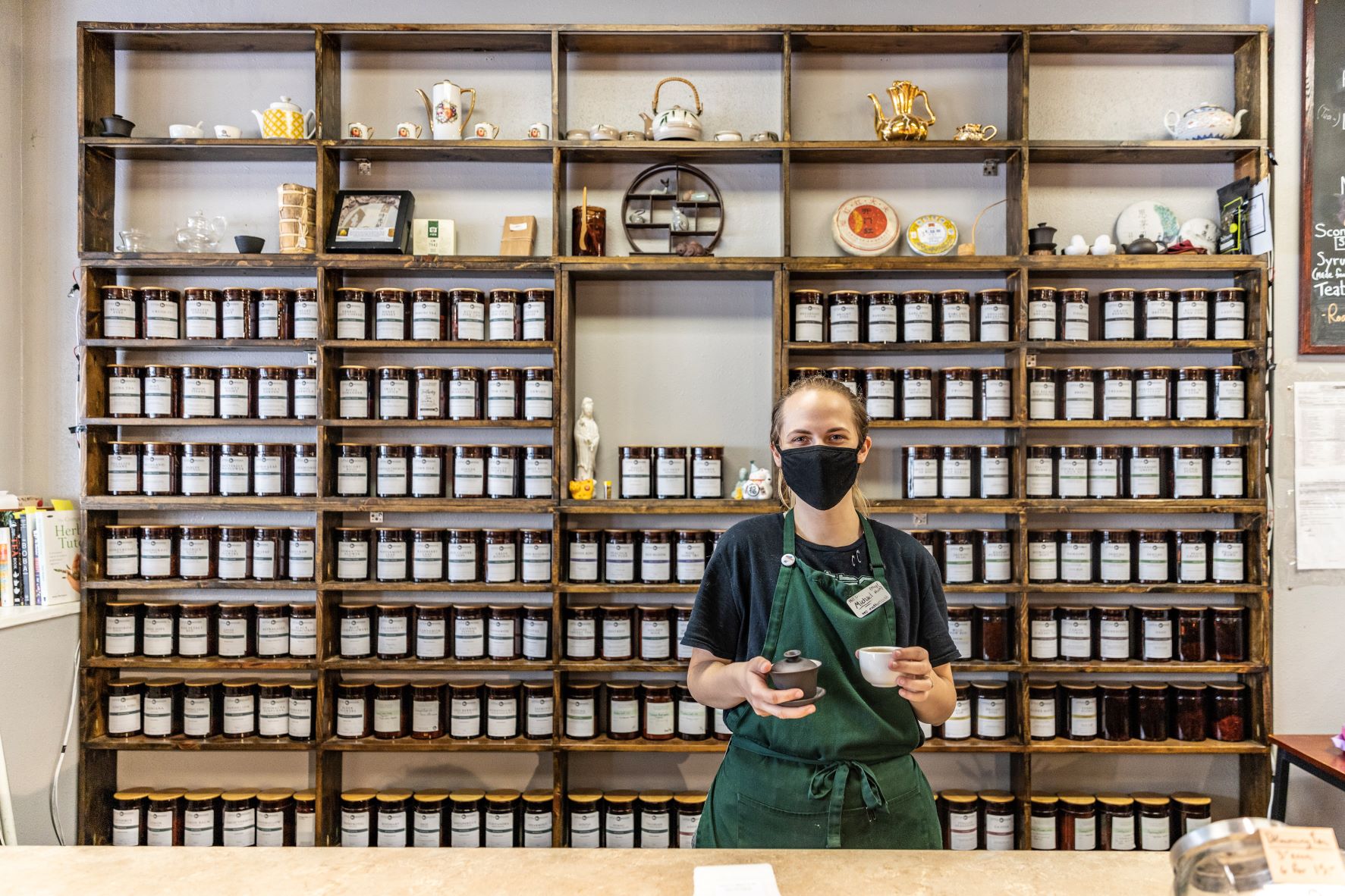 A female employee at Little Woods Herbs and Tea.