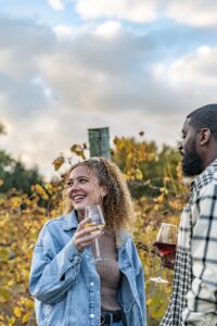 A couple enjoying wine at Prairie Moon Winery. 