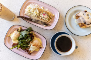 Daytime diner table of food