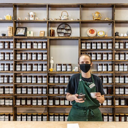 A female employee at Little Woods Herbs and Tea.